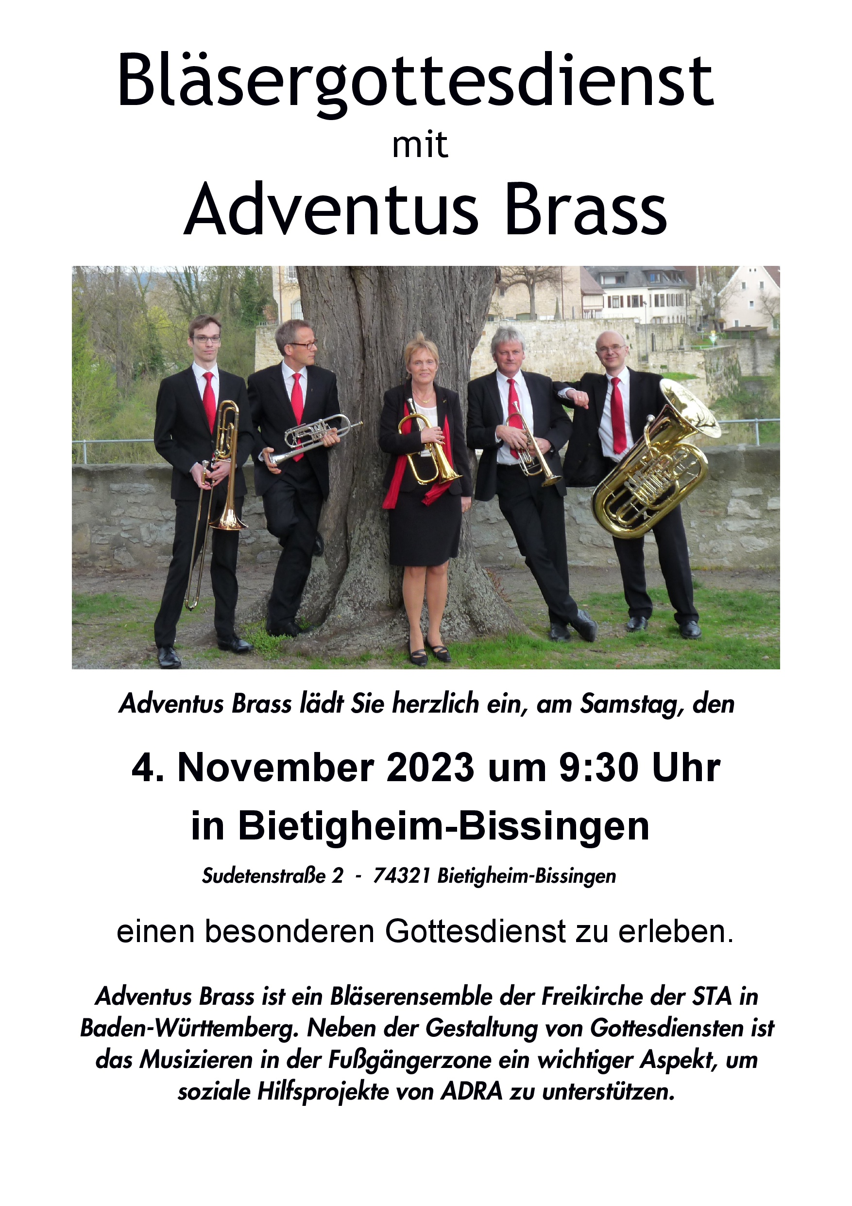 Bläsergottesdienst mit Adventus Brass am 04.11.2023.